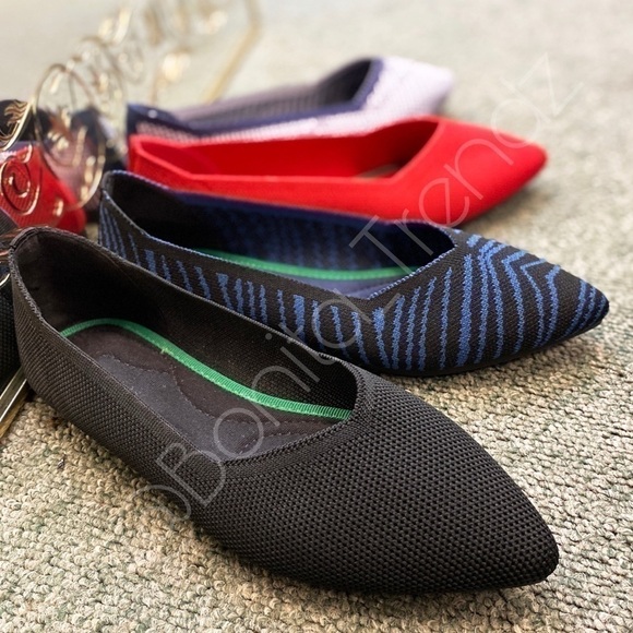 Black Pointed Toe Knitted Ballerina Slip-On Flats - Picture 9 of 10